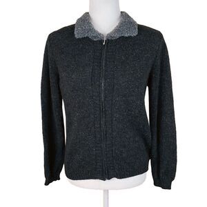 Vintage Made in Italy of Benetton Women's Zip Cardigan Size S Gray Wool Blend